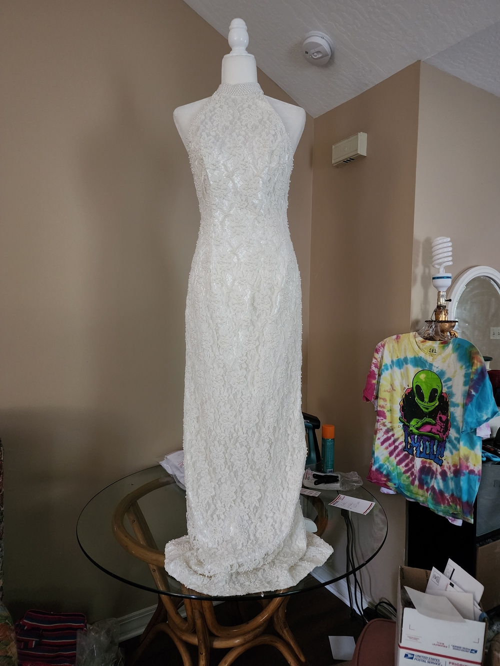 Sean Collection White Lace Halter Wedding Gown 10